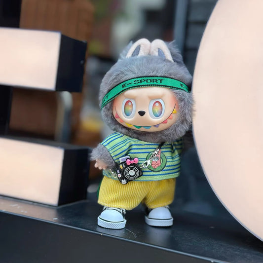 17cm labubu waifu bubble mart labubu doll sports set dress up clothes