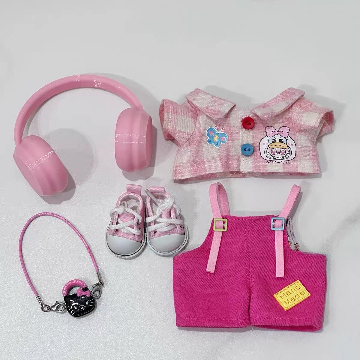 Doll loot | Labubu Waistcoat Vinyl Blind Box Pendant Clothes Pink Bib Pants Headphone Set Shoes Accessories